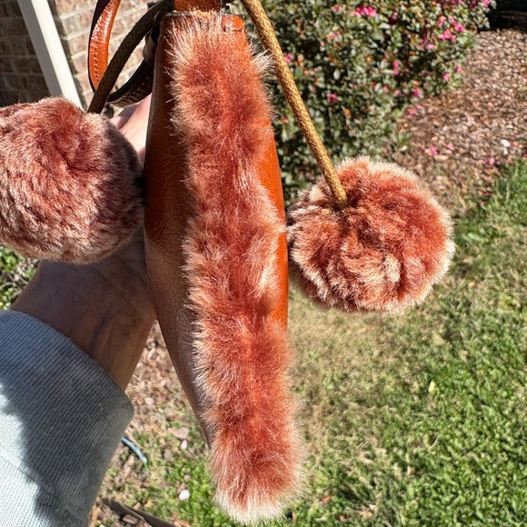 Patricia Nash Brown Leather Wristlet with Fur Trim - Picture 6 of 6